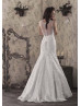 Jewel Neckline Sheer Back Ivory Lace Beaded Wedding Dress